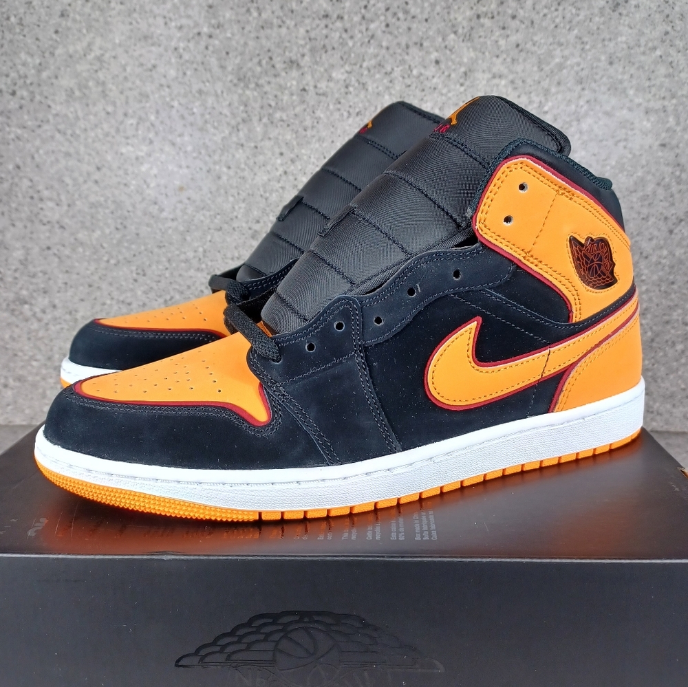 Nike Air Jordan 1 Mid Fat Tongue Black Vivid Orange - Men's Size 11 Shoes - Picture 5 of 12